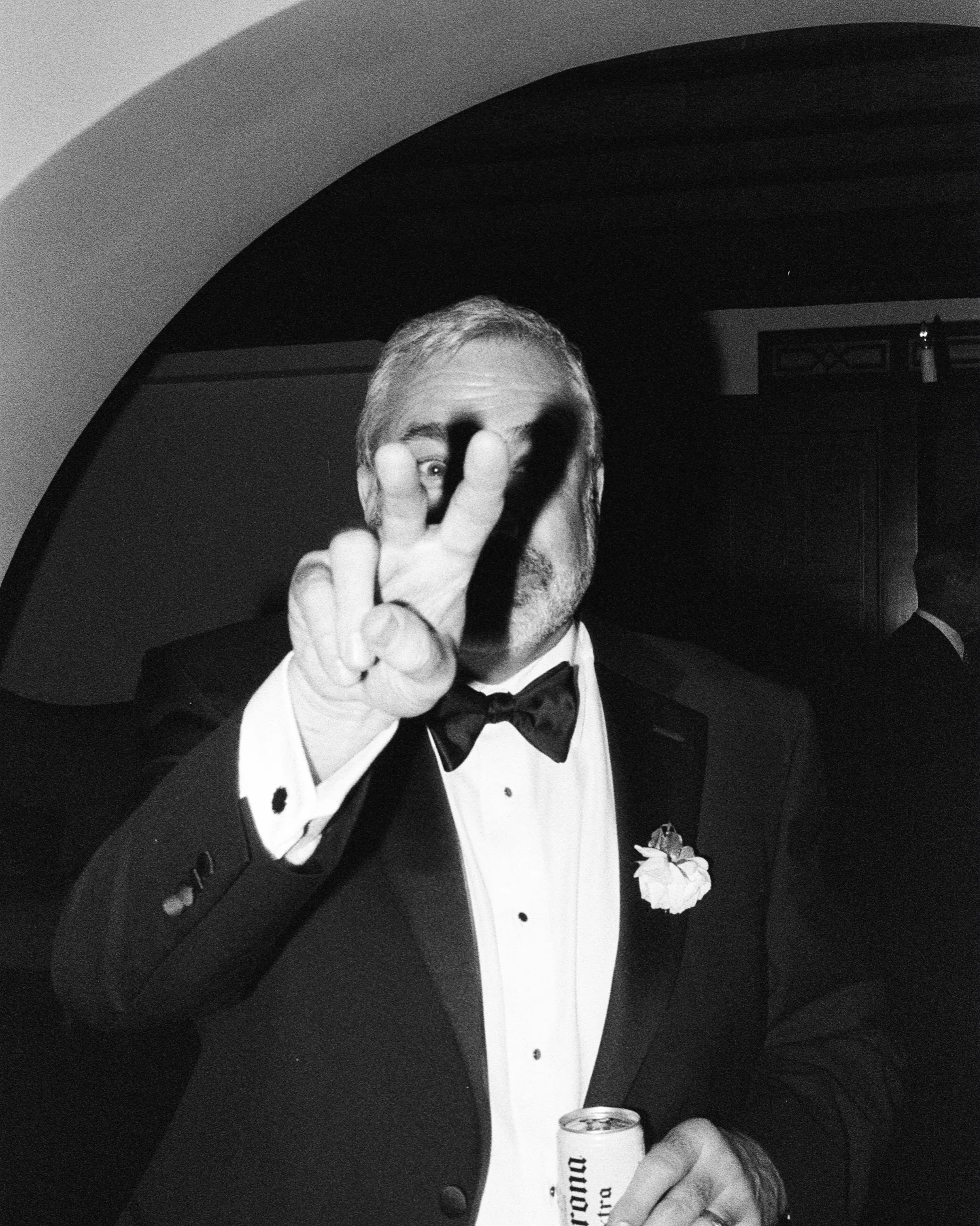 Peace sign, black and white film